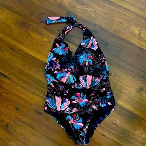 Halter one-piece with ruching